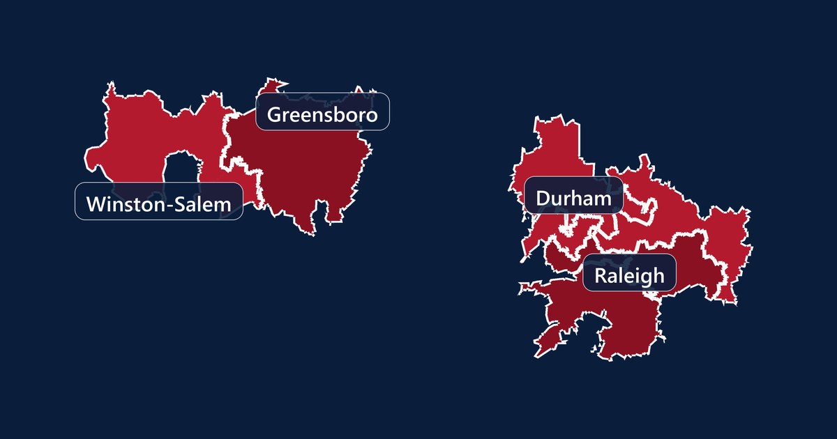 The Central North Carolina territory map: Winston-Salem, Greensboro, Durham, and Raleigh